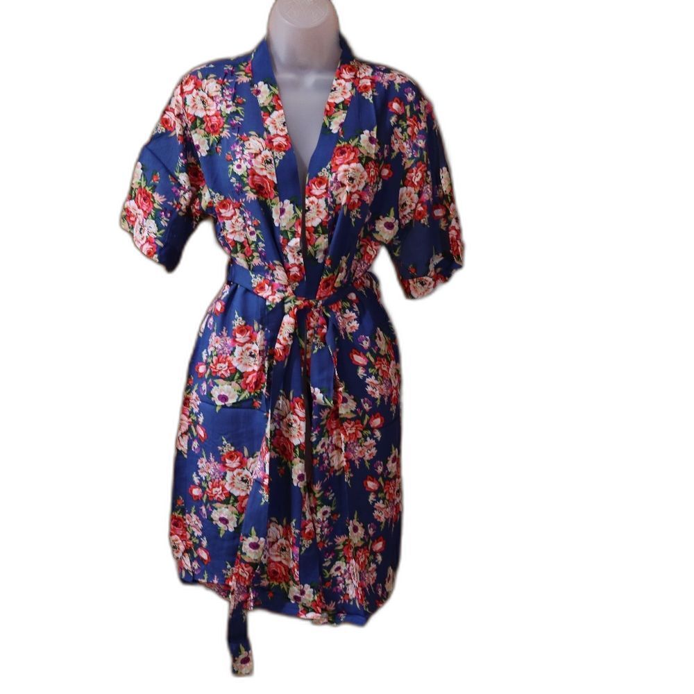 Blue and Red Floral Robe with Belt